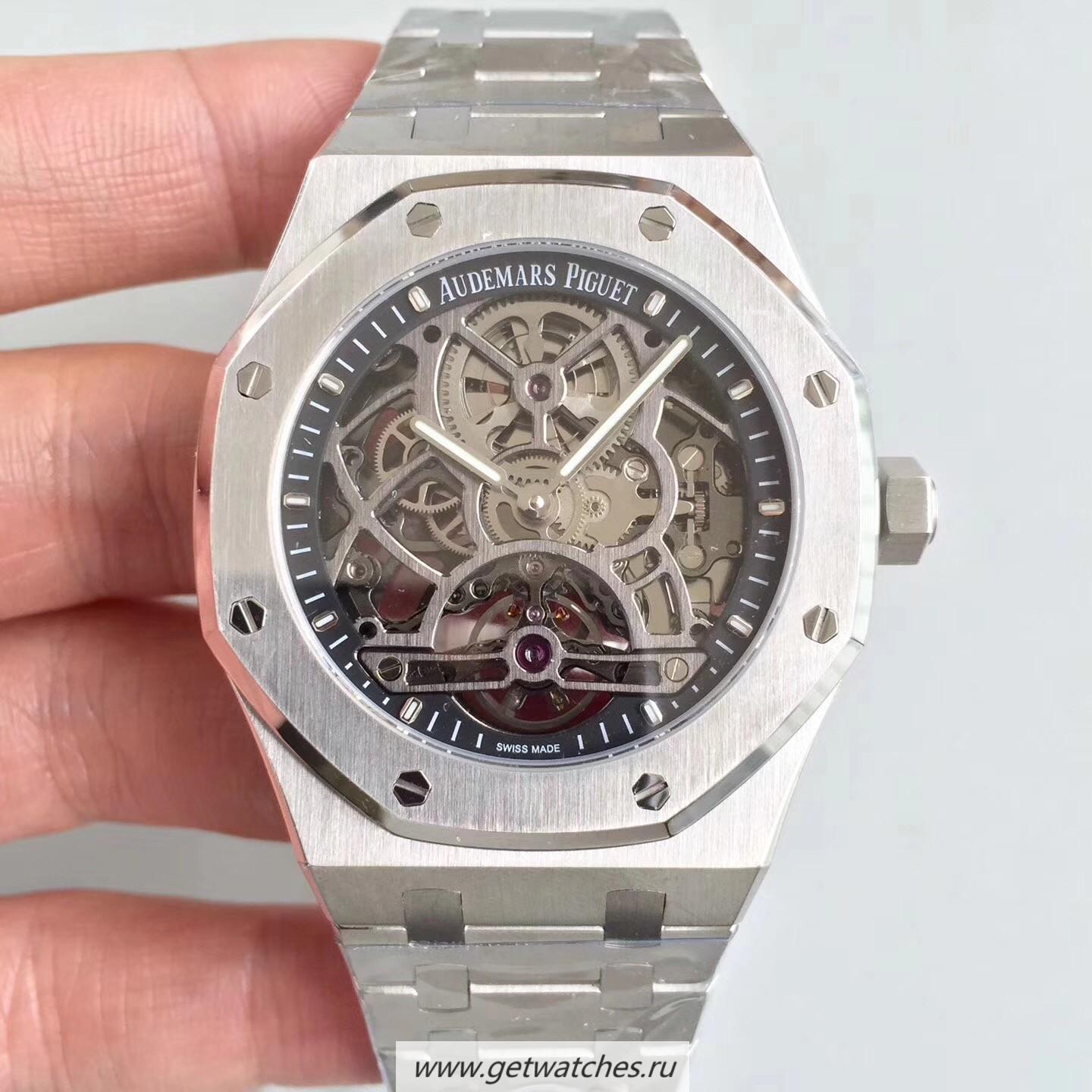 High Quality Audemars P1g*et Royal Oak Tourbillon Extra-Plate Squelette 26518 JF SS Black Skeleton Dial 2924